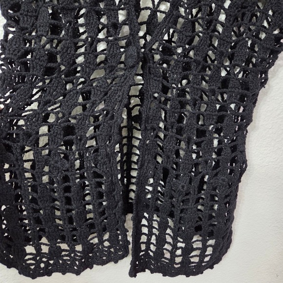 Y2k Say What? Open Knit crochet style black short sleeve cardigan size Medium - Picture 2 of 7